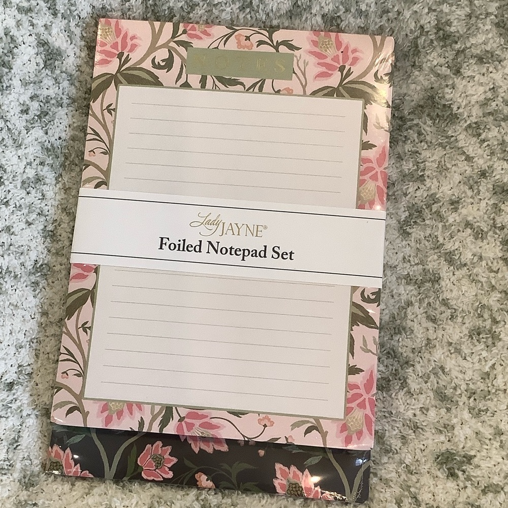 Lady Jayne Pink Black Floral Notepad Duo Set of 2 NWT 9 x6”